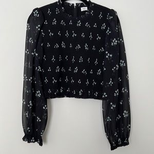 NWT Aritzia Tempest Blouse, Black/Aqua Floral Print, Size M
